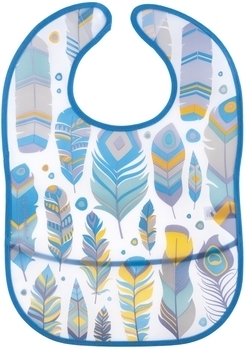 Пластиковый нагрудник с карманом Canpol Babies Hello Little Перышки, голубой (9/234_tur) - Pampik