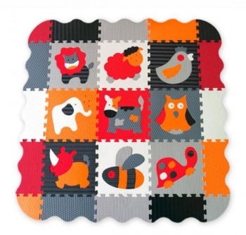 Ігровий килимок-пазл Baby Great Веселий зоопарк, з бортиком, сірий з білим, 122х122 см (GB-M129A4E) - Pampik