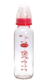 Пляшка антіколіковая Lindo, скляна, 250 мл, малиновий (Рk 1000 троянд) - Pampik