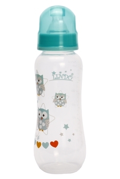 Пляшка для годування Lindo, вигнута, з силіконовою соскою, 250 мл, бірюзовий (Li 145 зел) - Pampik