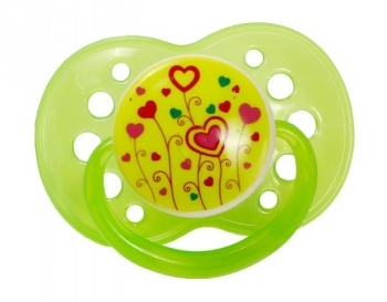 Пустушка силіконова Lindo Серця, кругла, 0-6 міс., салатовий з жовтим (А 31/0-6 зел) - Pampik