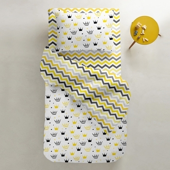 Простирадло на резинці Cosas Преміум, 120х60х10 см, жовтий з сірим - Pampik - 2