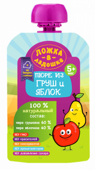 Пюре Ложка в ладошке Pouch из груш и яблок, 90 г - Pampik