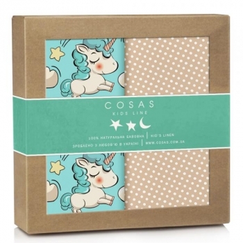 Багаторазова пелюшка Cosas Єдиноріг, бязь, 100х80 см, м'ятний з бежевим, 2 шт. - Pampik