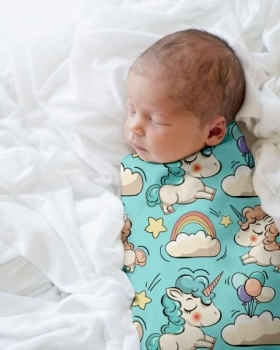 Багаторазова пелюшка Cosas Єдиноріг, бязь, 100х80 см, м'ятний з бежевим, 2 шт. - Pampik - 4