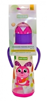 Подарок! Бутылочка с ручками, силиконовой соской и крышкой-зверюшкой Baby Team Зайчик, 250 мл (1414) - Pampik - 2