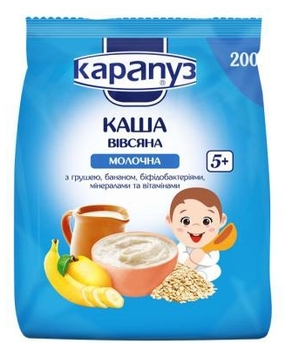 Молочна каша Карапуз Вівсяна з грушею, бананом і біфідобактеріями, 200 г - Pampik