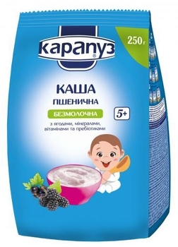 Безмолочна каша Карапуз Пшенична з ягодами, пребіотики, мінералами і вітамінами, 250 г - Pampik