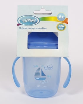 Поїльник-непроливайка Lindo, з ручками, 6+ міс., 210 мл, блакитний (Li 709 гол) - Pampik - 4