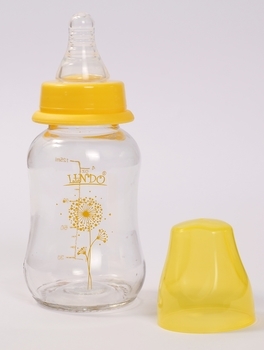 Скляна пляшка для годування Lindo, 125 мл, 0+, жовтий (Pk 0980 жел) - Pampik - 2