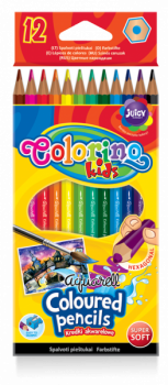 Олівці акварельні Colorino, шестигранні, з пензликом для малювання, 12 кольорів (33039PTR) - Pampik