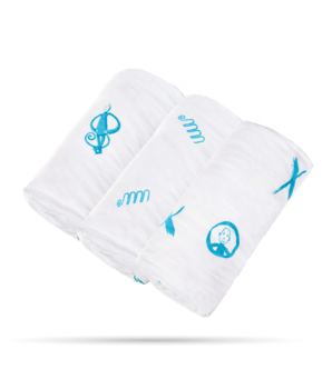 Набор пеленок Matchistick Monkey, из 100% органического хлопка Muslin, 70х70 см, голубой, 3 шт. (MM-LOCM-002) - Pampik - 3