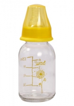 Скляна пляшка для годування Lindo, 125 мл, 0+, жовтий (Pk 0980 жел) - Pampik