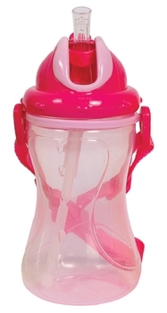 Поильник-непроливайка Lindo Premium, с силиконовой соломинкой и ремешком, 9+ мес., 420 мл, малиновый (А 41 роз) - Pampik - 2