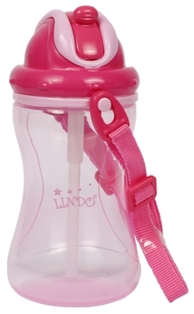 Поильник-непроливайка Lindo Premium, с силиконовой соломинкой и ремешком, 9+ мес., 420 мл, малиновый (А 41 роз) - Pampik