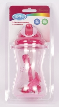 Поильник-непроливайка Lindo Premium, с силиконовой соломинкой и ремешком, 9+ мес., 420 мл, малиновый (А 41 роз) - Pampik - 4