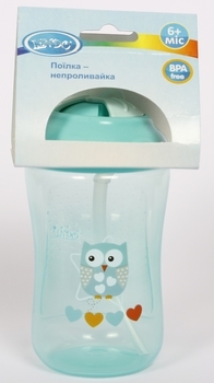 Поїльник-непроливайка Lindo, з силіконовою трубочкою, 6+ міс, 300 мл, бірюзовий (Li 703 зел) - Pampik - 2