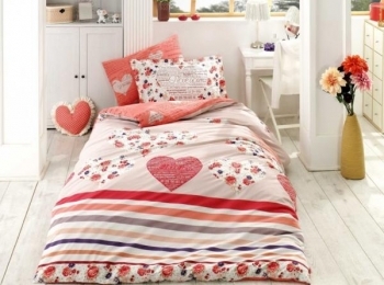 Комплект постільної білизни Hobby Poplin Bella, поплін, 220х160 см, червоний (109384_1,5) - Pampik