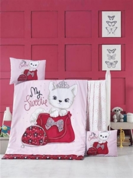 Комплект постільної білизни LightHouse Tiny Cat, ранфорс, 150х100 см, рожевий (44209) - Pampik