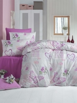 Комплект постельного белья LightHouse Ranforce Love, ранфорс, 220х160 см, белый с розовым (34779_1,5) - Pampik