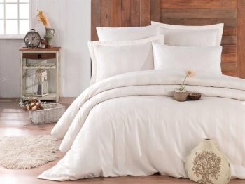 Комплект постельного белья Hobby Exclusive Sateen Diamond Wafel Krem, сатин, 220х160 см, молочный (37707_1,5) - Pampik