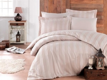 Комплект постельного белья Hobby Exclusive Sateen Diamond Wafel Tas, сатин, 220х160 см, бежевый (37721_1,5) - Pampik