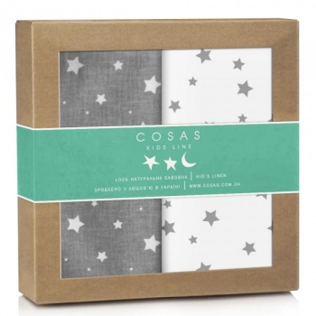 Багаторазова пелюшка Cosas зорепад, бязь, 100х80 см, білий з сірим, 2 шт. - Pampik