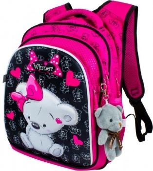 

Рюкзак школьный Winner Stile, с брелоком-мишкой, розовый с черным (8020)