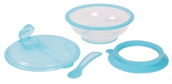 Тарілка на присоску Lindo, з кришкою і ложкою, синій (PK 037 син) - Pampik - 3
