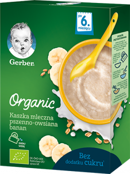 Молочна каша Gerber Organic Пшенично-вівсяна з бананом, 240 г - Pampik - 2