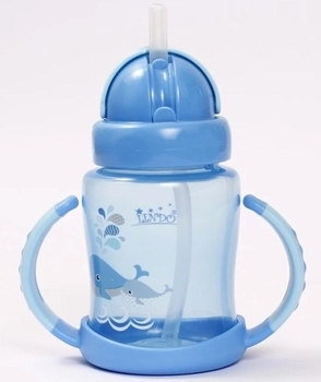 Поїльник-непроливайка Lindo Premium, з силіконовою соломинкою, 9+ міс., 240 мл, блакитний (А 40 блак) - Pampik - 2