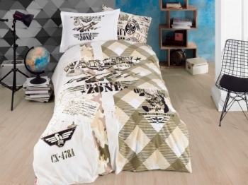 Комплект постельного белья Hobby Poplin Sky Force, поплин, 220х160 см, зеленый (44477_1,5) - Pampik