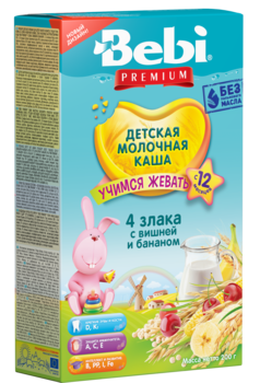 Молочная каша Bebi Junior Premium Мюсли с вишней и бананом, 200 г - Pampik