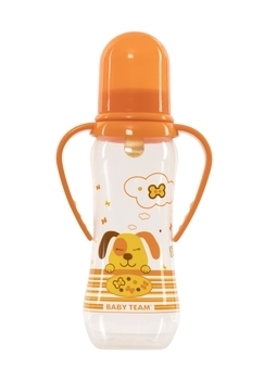 Бутылочка с латексной соской и ручками Baby Team, 250 мл, оранжевый (1311) - Pampik