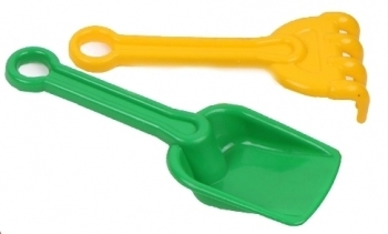 Набір для піску ТехноК Лопатка та граблі, зелений з жовтим (1363) - Pampik