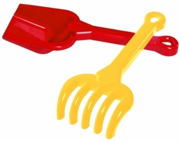 Набір для піску ТехноК Лопатка та граблі, червоний з жовтим (1 363) - Pampik