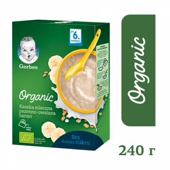 Молочна каша Gerber Organic Пшенично-вівсяна з бананом, 240 г - Pampik