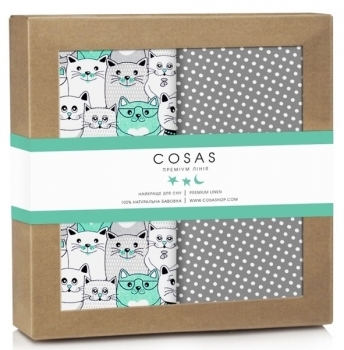 Набір наволочок Cosas Кошенята, бязь, 60х40 см, сірий, 2 шт. - Pampik
