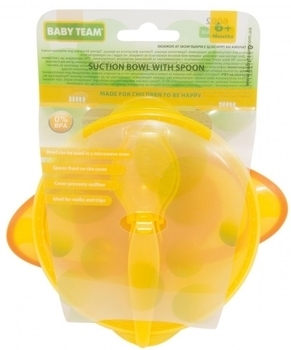 Тарілка на присосці з кришкою і ложкою Baby Team, жовтий - Pampik - 2