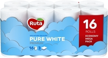 Тришаровий туалетний папір Ruta Pure White, 16 рулонів - Pampik