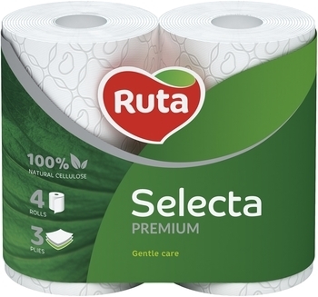 Тришаровий туалетний папір Ruta Selecta Premium, 4 рулони - Pampik