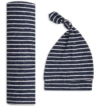 Подарунковий набір (плед + шапочка) Aden + Anais Navy Stripe, чорний з білим (AA-20003) - Pampik - 2