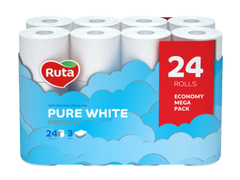 Тришаровий туалетний папір Ruta Pure White, білий, 24 рулону - Pampik