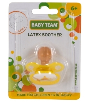 Пустушка латексна класична Baby Team, 6+, жовтий (3222) - Pampik - 3