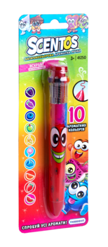 Многоцветная ароматная шариковая ручка Scentos Волшебное настроение, 10 цветов, красный корпус (41250) - Pampik