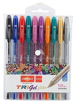 Набор гелевых ручек Unimax Trigel Glitter, 10 шт. (UX-142) - Pampik