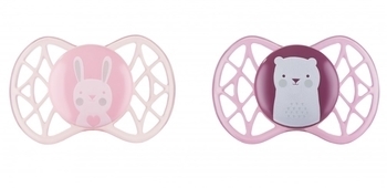 Силіконова ортодонтична пустушка Nuvita Air55 Explorer Ведмежа і Зайчик, 0+ міс., 2 шт. (NV7066F) - Pampik
