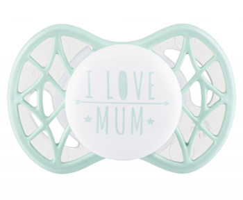Силіконова ортодонтична пустушка Nuvita Air55 Cool I Love Mum, 0+ міс. (NV7064SG) - Pampik