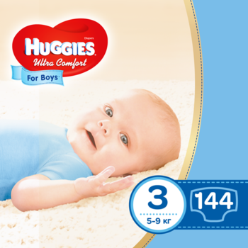 

Уценка. Подгузники для мальчиков Huggies Ultra Comfort 3 (5-9 кг), Box, 144 шт