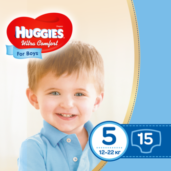 

Уценка. Подгузники для мальчиков Huggies Ultra Comfort 5 (12-22 кг), 15 шт